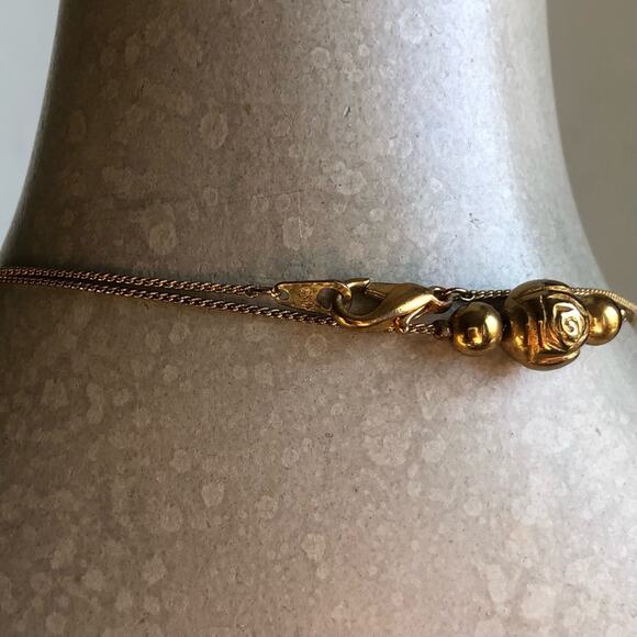 Vintage Korea Stamped Layered Gold-Tone Faux Blue Stone Gold Beads Necklace - Picture 6 of 7